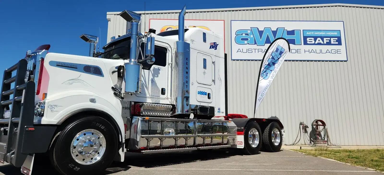 Australia Wide Haulage prime mover transporting a large over-dimensional structure through regional Western Australia